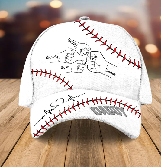 Outline Fist Bump Daddy Grandpa Personalized Baseball  Cap, Father's Day Gift For Dad, For Grandpa, For Husband