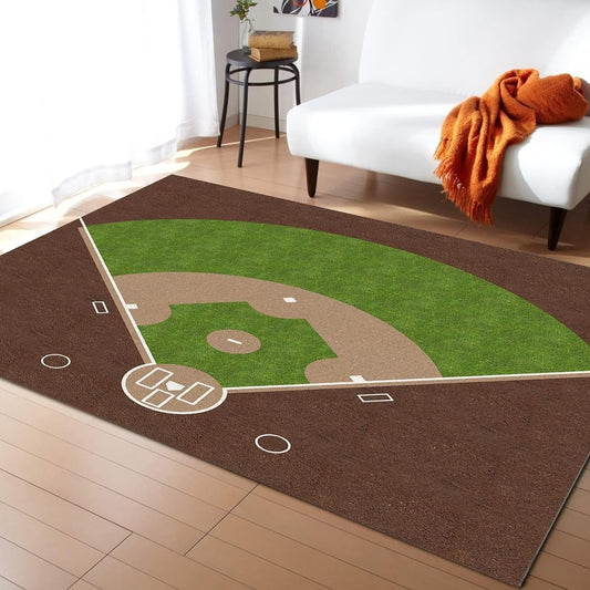 Sports Game Style Kids Rugs, Green Brown Baseball Field Thick Soft Plush Area Rugs, Breathable Durable Carpet, Machine Washable Mat for Kitchen Doormat Home Decor