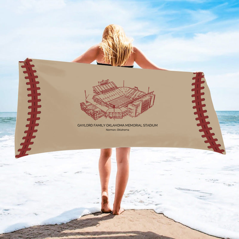 Gaylord Family Oklahoma Memorial Stadium - Oklahoma Sooners football, College Football Beach Towel