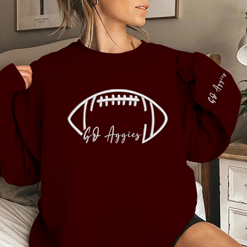 Embroidered GO Aggies Game Day Shirt, Tis The Season Shirt, Embroidered Fall Shirt, Touchdown Football Shirt Sweatshirt