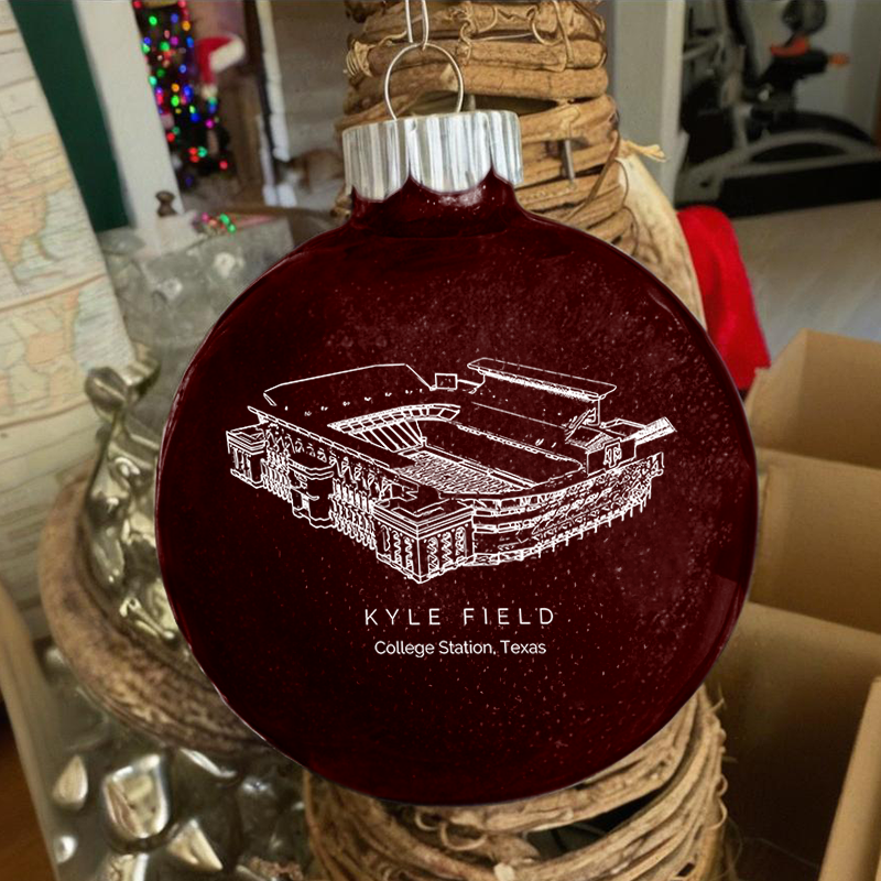 Personalized Kyle Field - Texas A&M Aggies football Christmas Glitter Ornament Ball, Xmas Football Stadium Ball