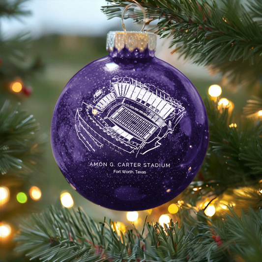 Personalized Amon G. Carter Stadium - TCU Horned Frogs football Christmas Glitter Ornament Ball, Xmas Football Stadium Ball