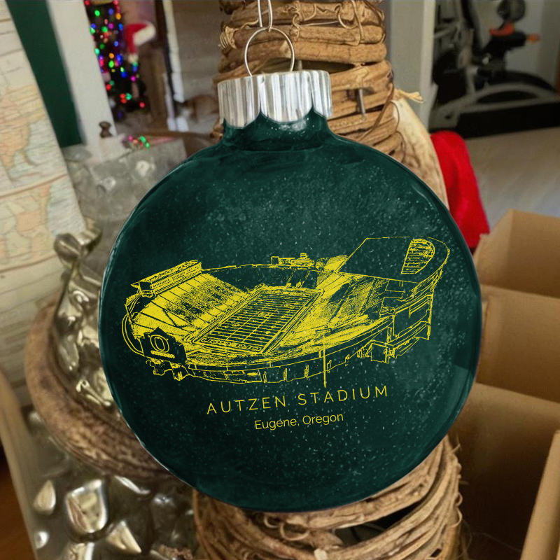 Personalized Autzen Stadium - Oregon Ducks football Christmas Glitter Ornament Ball, Xmas Football Stadium Ball