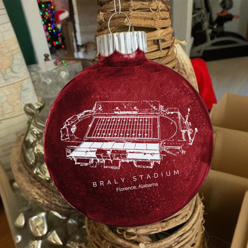 Personalized Braly Stadium - North Alabama Lions football Christmas Glitter Ornament Ball, Xmas Football Stadium Ball