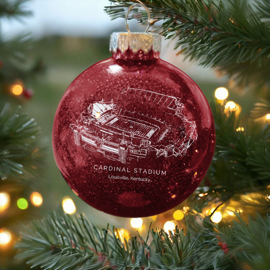 Personalized Cardinal Stadium - Louisville Cardinals football Christmas Glitter Ornament Ball, Xmas Football Stadium Ball