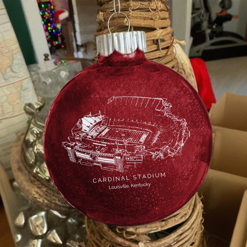 Personalized Cardinal Stadium - Louisville Cardinals football Christmas Glitter Ornament Ball, Xmas Football Stadium Ball