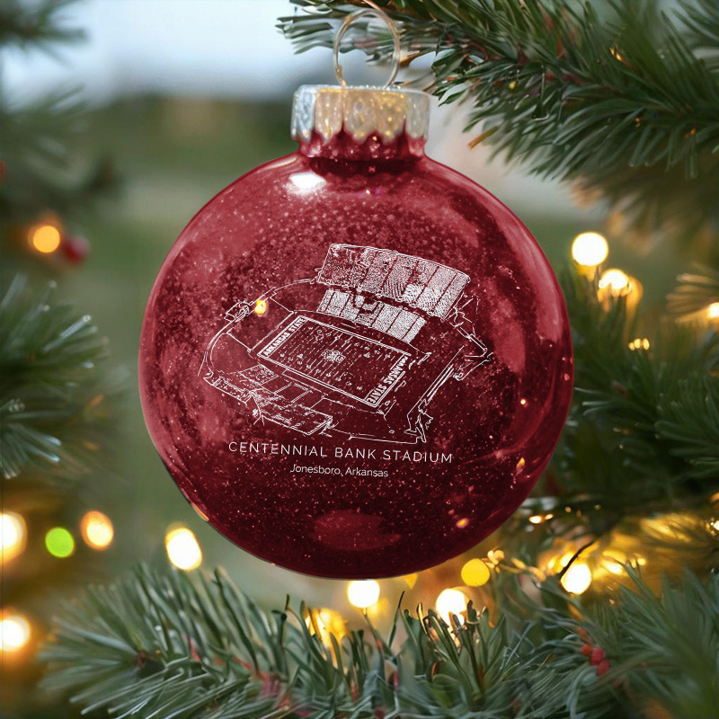 Personalized Centennial Bank Stadium - Arkansas State Red Wolves football Christmas Glitter Ornament Ball, Xmas Football Stadium Ball