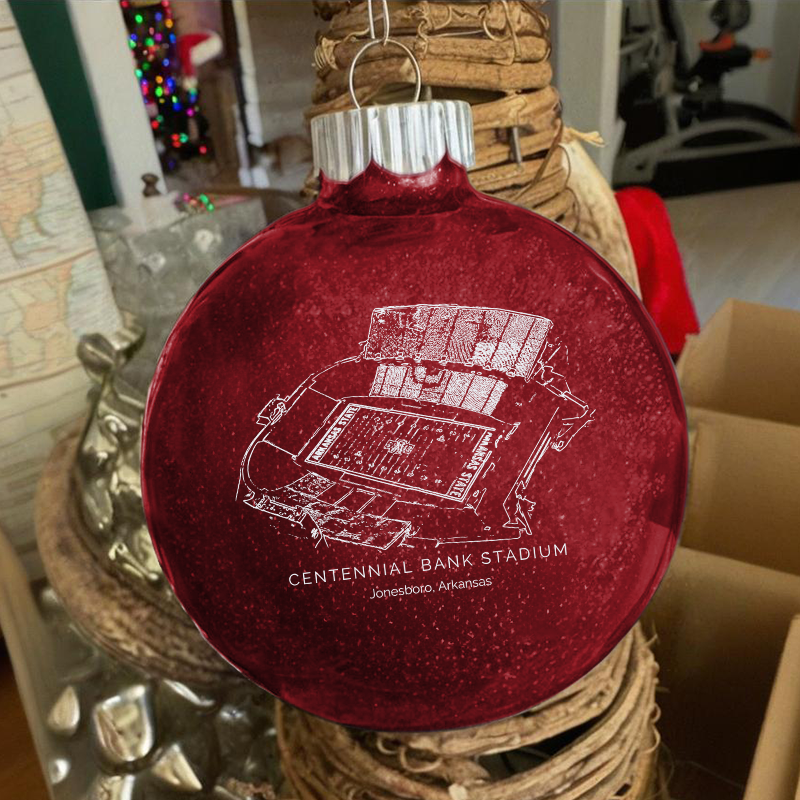 Personalized Centennial Bank Stadium - Arkansas State Red Wolves football Christmas Glitter Ornament Ball, Xmas Football Stadium Ball