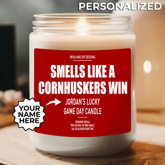 Personalized Smells Like A Nebraska Cornhuskers Win Candle, Custom Nebraska Cornhuskers Candle, Lucky Candle