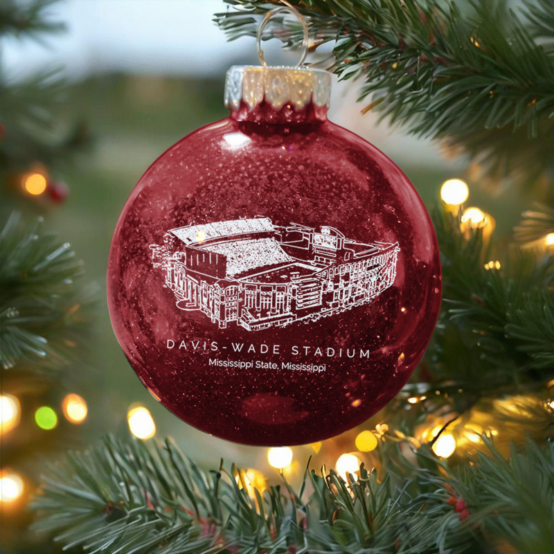 Personalized Davis Wade Stadium - Mississippi State Bulldogs football Christmas Glitter Ornament Ball, Xmas Football Stadium Ball