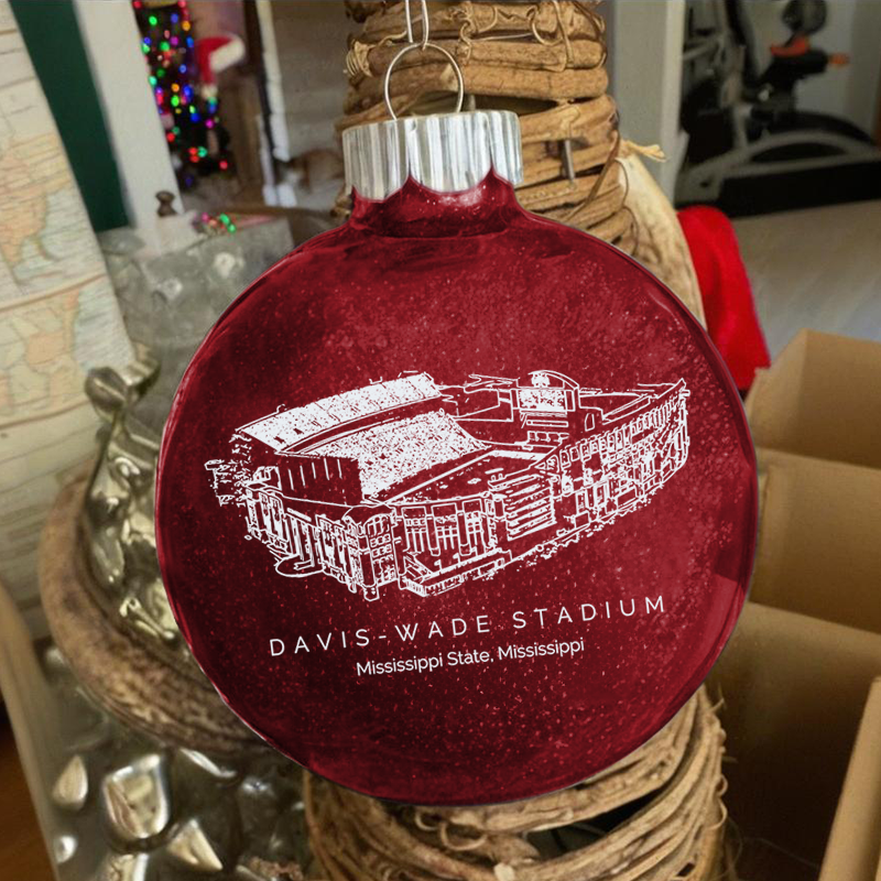 Personalized Davis Wade Stadium - Mississippi State Bulldogs football Christmas Glitter Ornament Ball, Xmas Football Stadium Ball