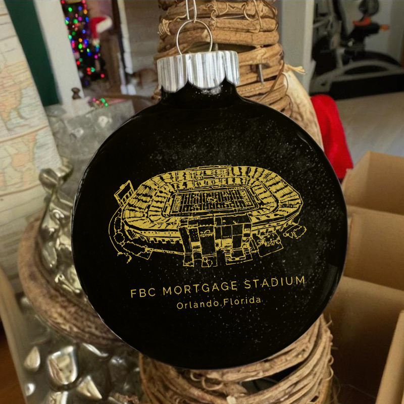 Personalized FBC Mortgage Stadium- UCF Knights football Christmas Glitter Ornament Ball, Xmas Football Stadium Ball