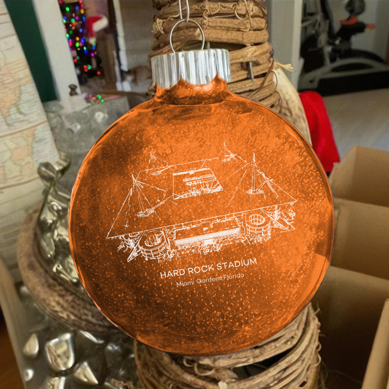 Personalized Miami Gardens, Florida - Miami Hurricanes football Christmas Glitter Ornament Ball, Xmas Football Stadium Ball