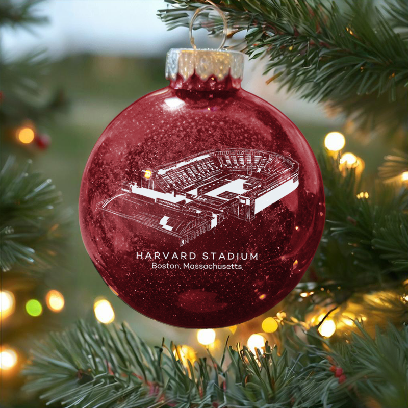 Personalized Harvard Stadium- Harvard Crimson football Christmas Glitter Ornament Ball, Xmas Football Stadium Ball