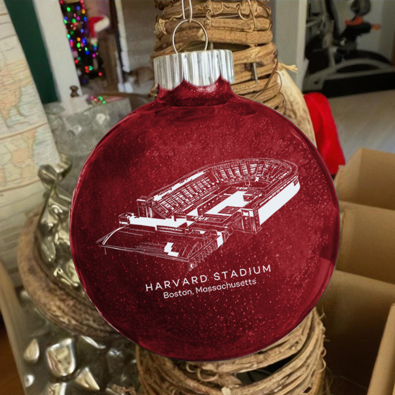 Personalized Harvard Stadium- Harvard Crimson football Christmas Glitter Ornament Ball, Xmas Football Stadium Ball