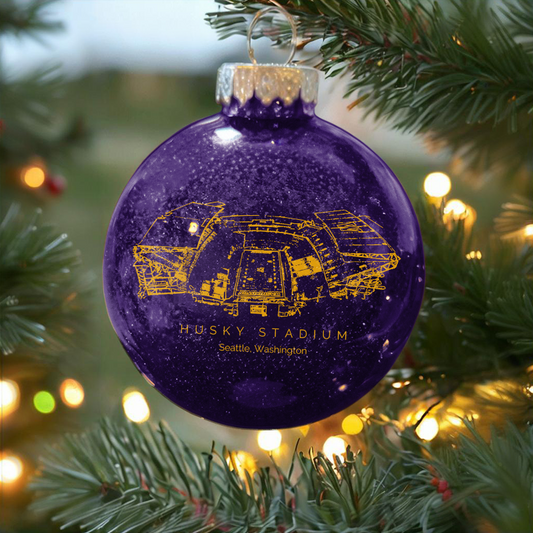 Personalized Husky Stadium - Washington Huskies football Christmas Glitter Ornament Ball, Xmas Football Stadium Ball