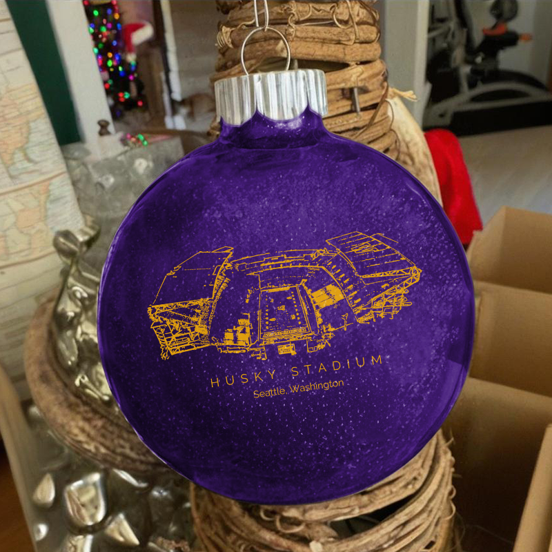 Personalized Husky Stadium - Washington Huskies football Christmas Glitter Ornament Ball, Xmas Football Stadium Ball