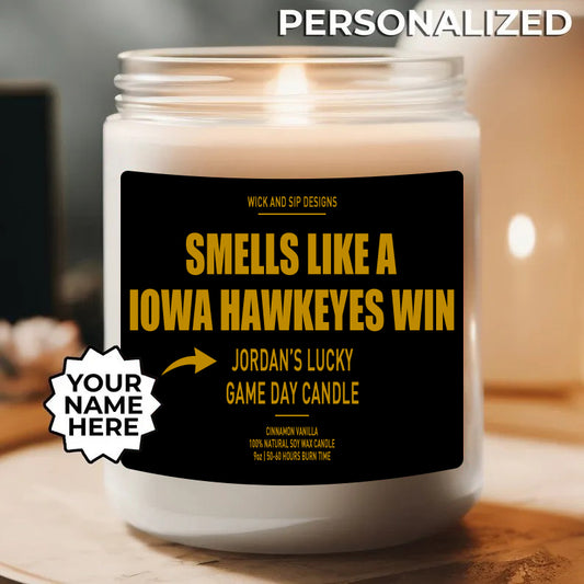 Personalized Smells Like A Iowa Hawkeyes Win Candle, Custom Iowa Hawkeyes Candle, Lucky Candle