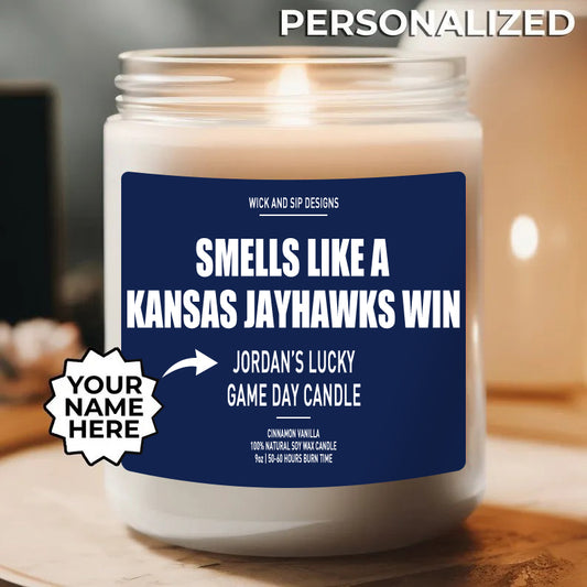 Personalized Smells Like A Kansas Jayhawks Win Candle, Custom Kansas Jayhawks Candle, Lucky Candle