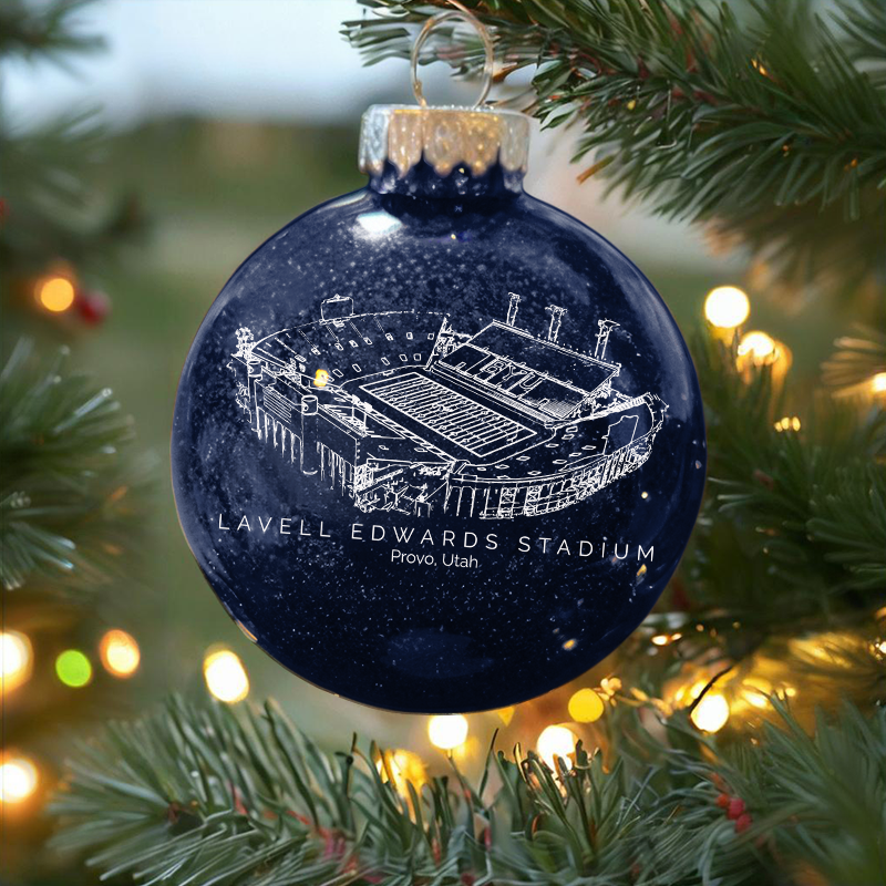 Personalized LaVell Edwards Stadium - BYU Cougars football Christmas Glitter Ornament Ball, Xmas Football Stadium Ball