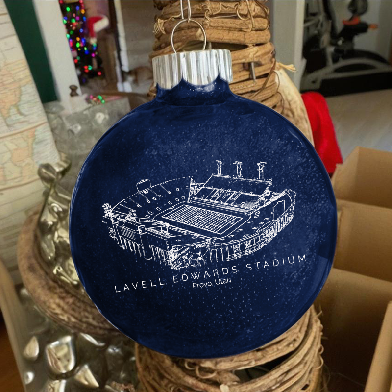 Personalized LaVell Edwards Stadium - BYU Cougars football Christmas Glitter Ornament Ball, Xmas Football Stadium Ball