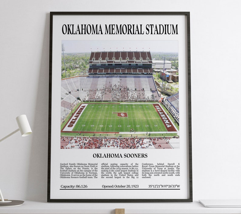 Oklahoma Memorial Stadium Digital Printable Frame/Poster