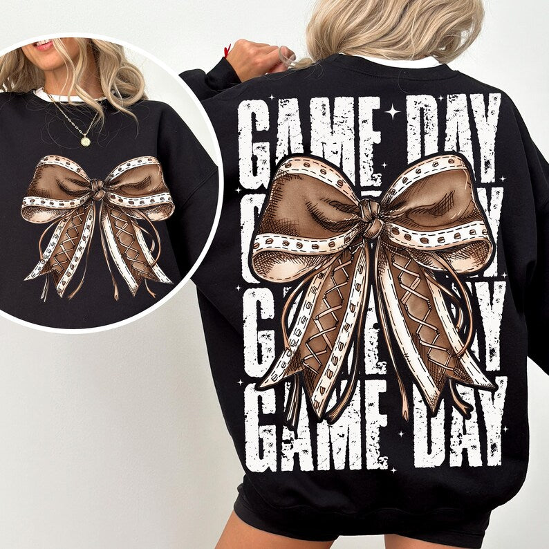 Game Day Football Bow Shirt, Fall Coquette Bow Football Shirt