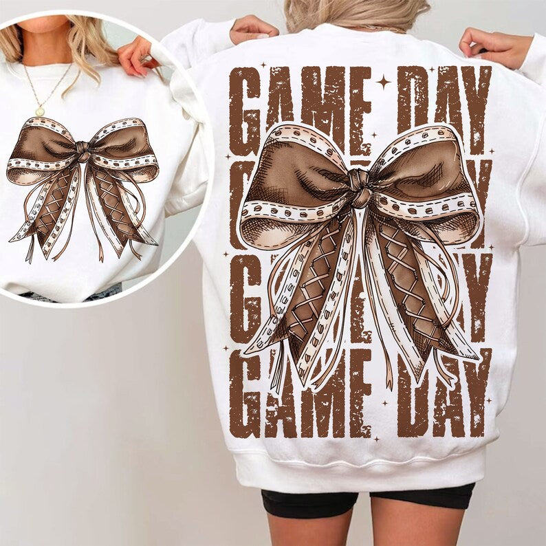 Game Day Football Bow Shirt, Fall Coquette Bow Football Shirt