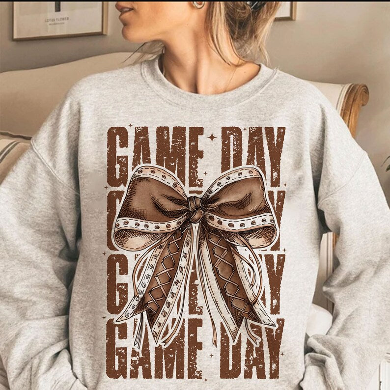 Game Day Football Bow Shirt, Fall Coquette Bow Football Shirt