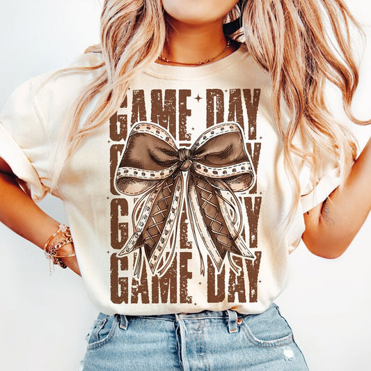 Game Day Football Bow Shirt, Fall Coquette Bow Football Shirt