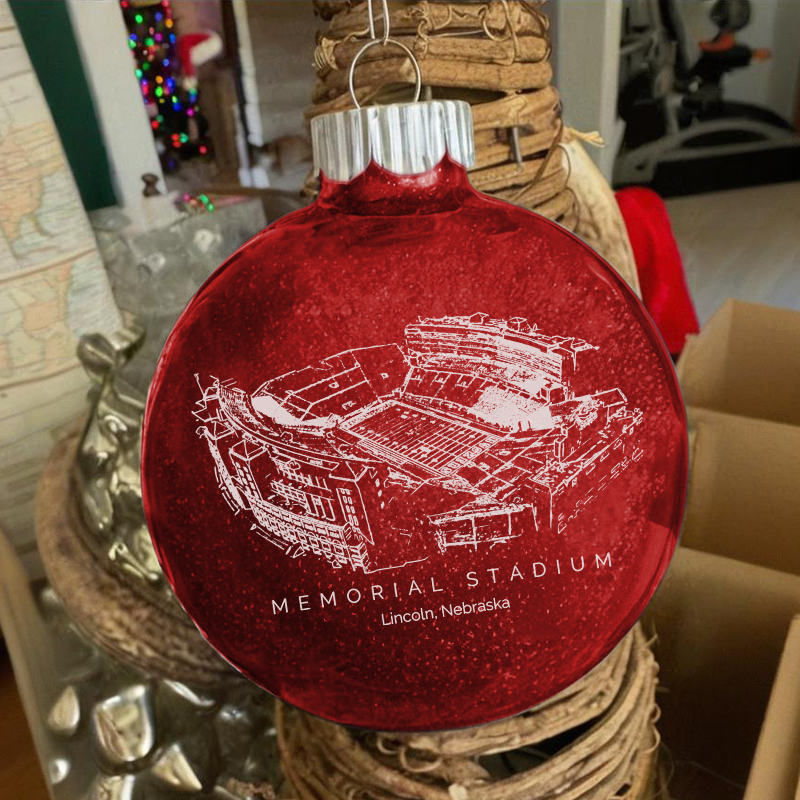 Personalized Memorial Stadium (Lincoln) - Nebraska Cornhuskers football Christmas Glitter Ornament Ball, Xmas Football Stadium Ball