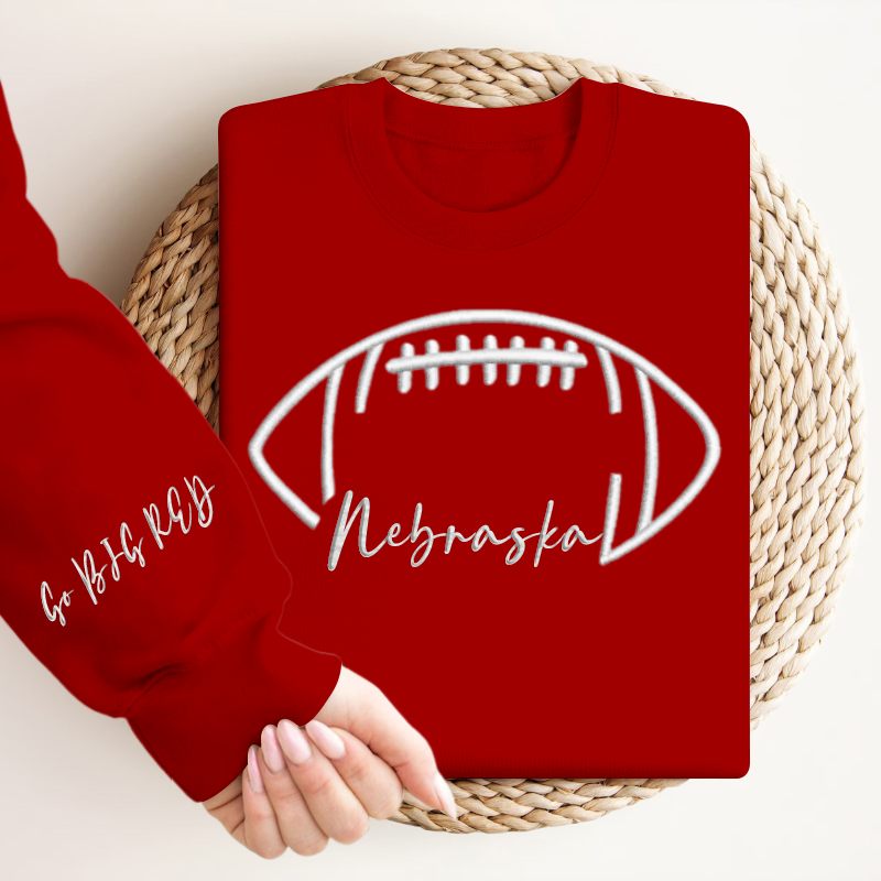 Embroidered Nebraska Go BIG RED Game Day Shirt, Tis The Season Shirt, Embroidered Fall Shirt, Touchdown Football Shirt Sweatshirt