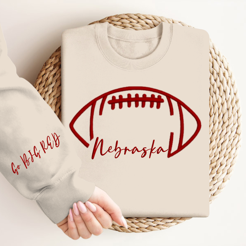 Embroidered Nebraska Go BIG RED Game Day Shirt, Tis The Season Shirt, Embroidered Fall Shirt, Touchdown Football Shirt Sweatshirt