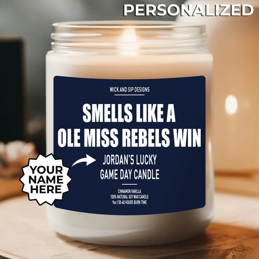 Personalized Smells Like A Ole Miss Rebels Win Candle, Custom Ole Miss Rebels Candle, Lucky Candle