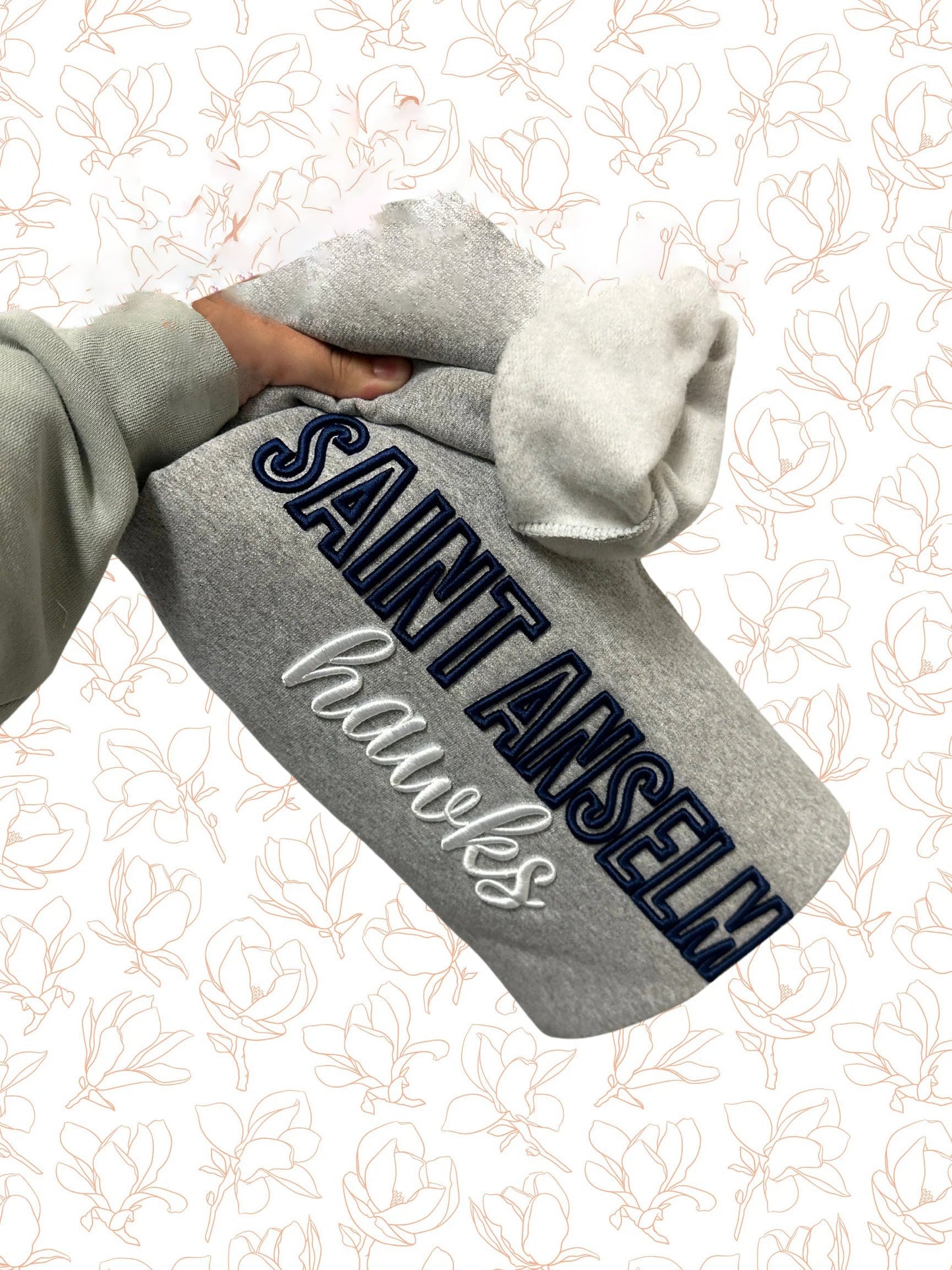 Custom Saint anselm hawks PUFF Embroidery Sweatshirt,Puff Embroidery,College Team Sweatshirt