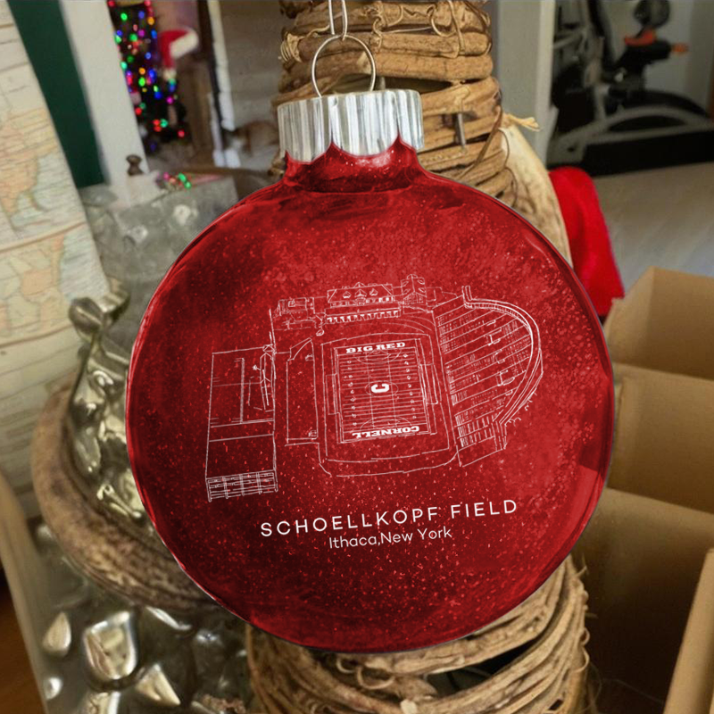 Personalized Schoellkopf Field-Cornell Big Red football Christmas Glitter Ornament Ball, Xmas Football Stadium Ball