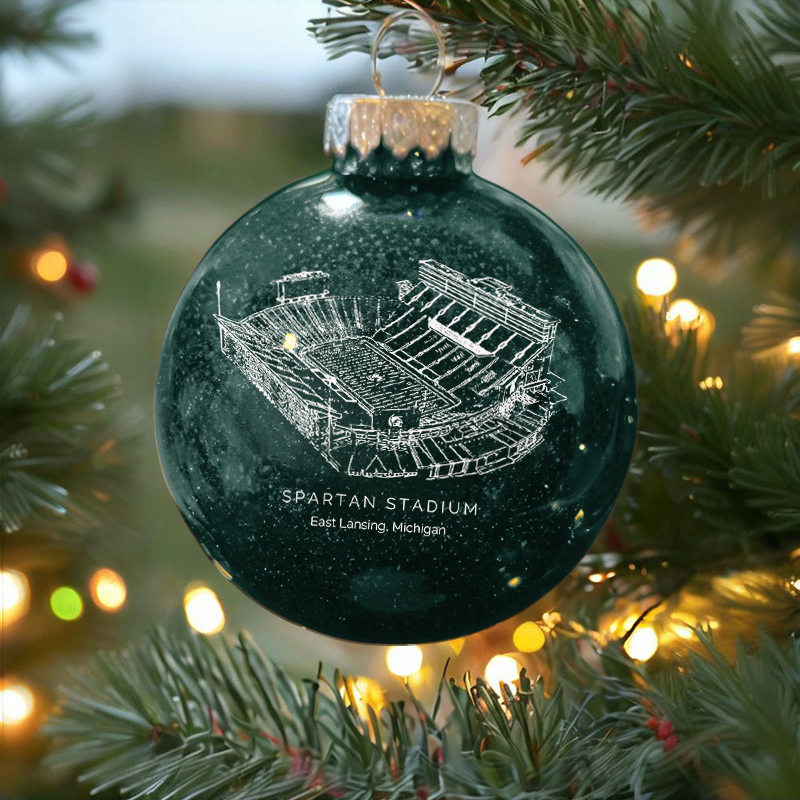 Personalized Spartan Stadium - Michigan State Spartans football Christmas Glitter Ornament Ball, Xmas Football Stadium Ball