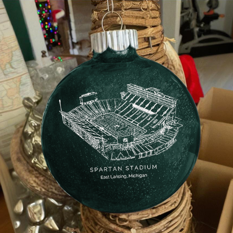 Personalized Spartan Stadium - Michigan State Spartans football Christmas Glitter Ornament Ball, Xmas Football Stadium Ball