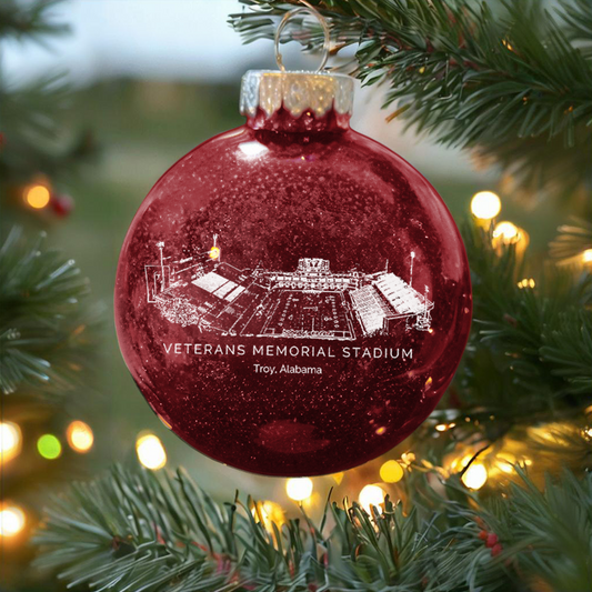 Personalized Veterans Memorial Stadium - Troy Trojans football Christmas Glitter Ornament Ball, Xmas Football Stadium Ball