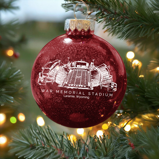 Personalized War Memorial Stadium - Wyoming Cowboys football Christmas Glitter Ornament Ball, Xmas Football Stadium Ball