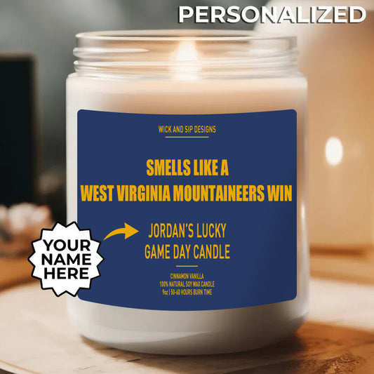 Personalized Smells Like A West Virginia Mountaineers Win Candle, Custom West Virginia Mountaineers Candle, Lucky Candle