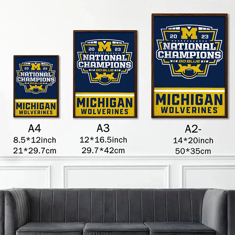 Michigan Team University Wolverines 2023 Football Playoff National Champions Man Cave, College Football Frame