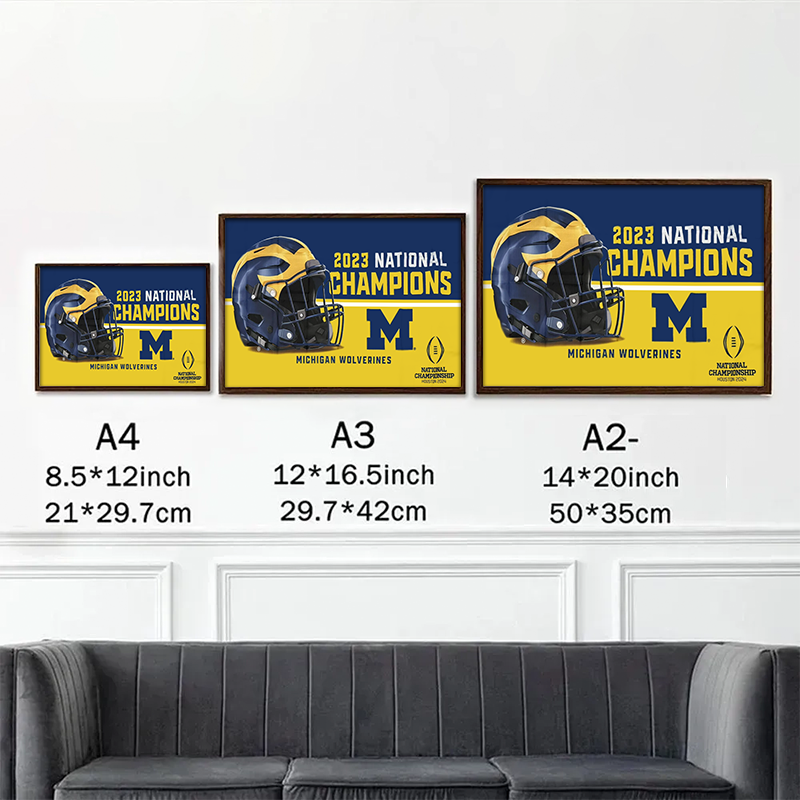 Michigan Team University Wolverines 2023 Football Playoff National Champions Man Cave, College Football Frame