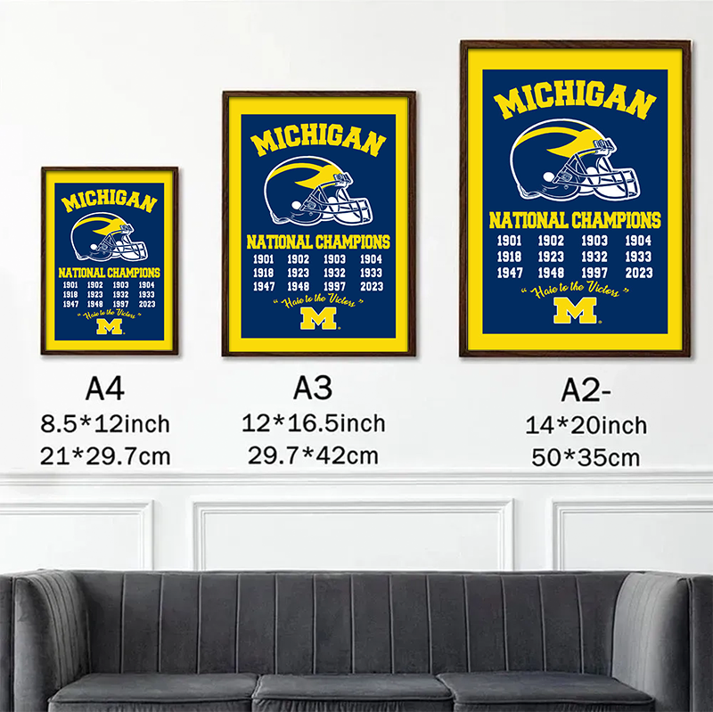 Michigan Team University Wolverines 2023 Football Playoff National Champions Man Cave, College Football Frame