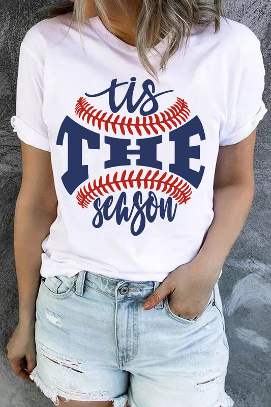 TIS THE SEASON BASEBALL LETTER ROUND NECK CASUAL T-SHIRTS