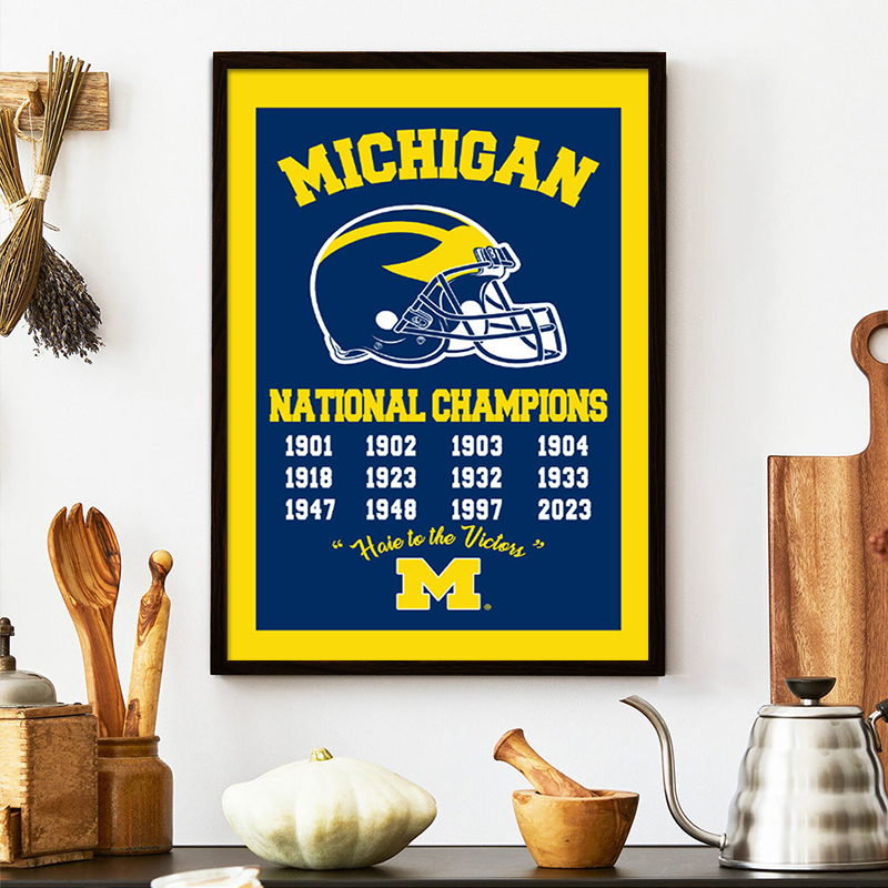 Michigan Team University Wolverines 2023 Football Playoff National Champions Man Cave, College Football Frame