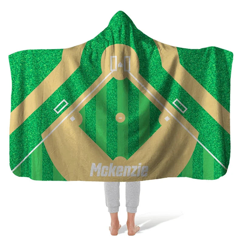 BASEBALL FIELD CAPE – Baseball Hooded Fleece Blanket - Baseball Lover Gift