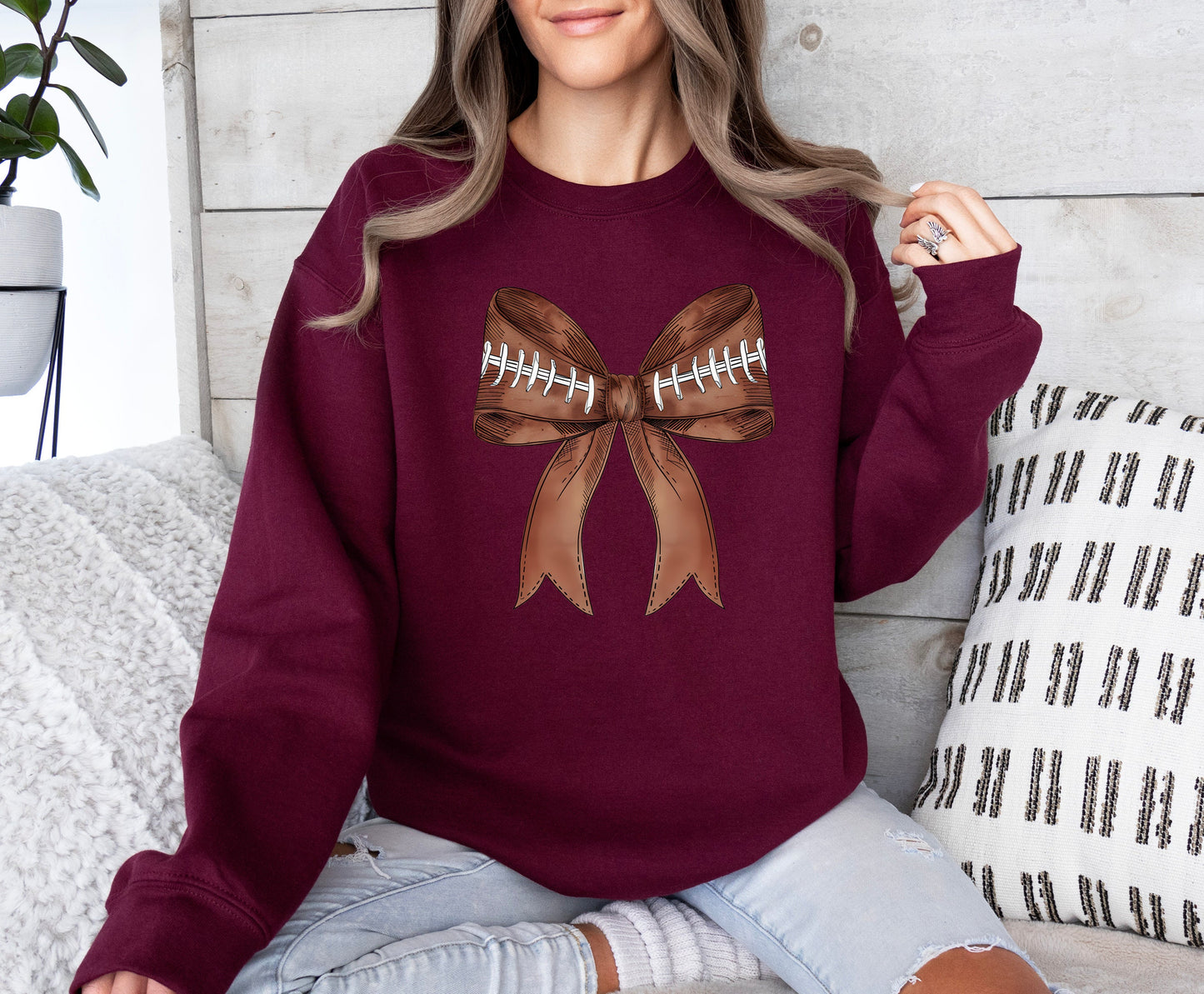 Football Bow Tee/Sweatshirt/Hoodie, Gift For Sports Lover