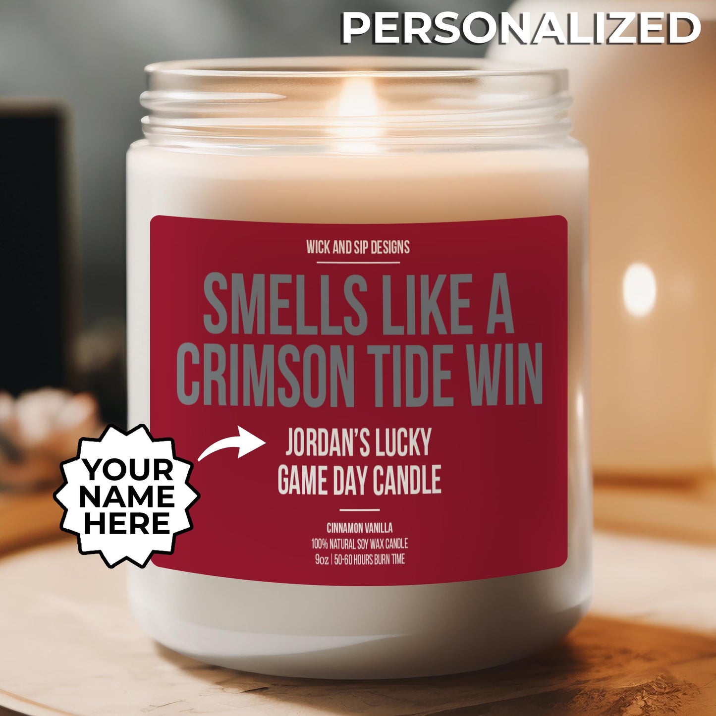 Personalized Smells like A Crimson Tide Win Candle, Custom Alabama Candle, Gift for Crimson Tide Fan, Lucky Game Day Candle, Man Cave