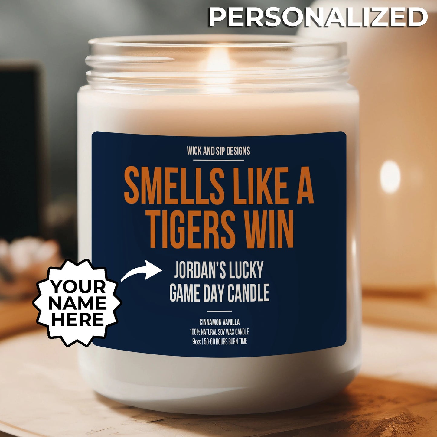 Personalized Smells like A Tigers Win Candle, Custom Auburn Soy Wax Candle, Gift for Tigers Fan, Gift for Basketball or Football Fan